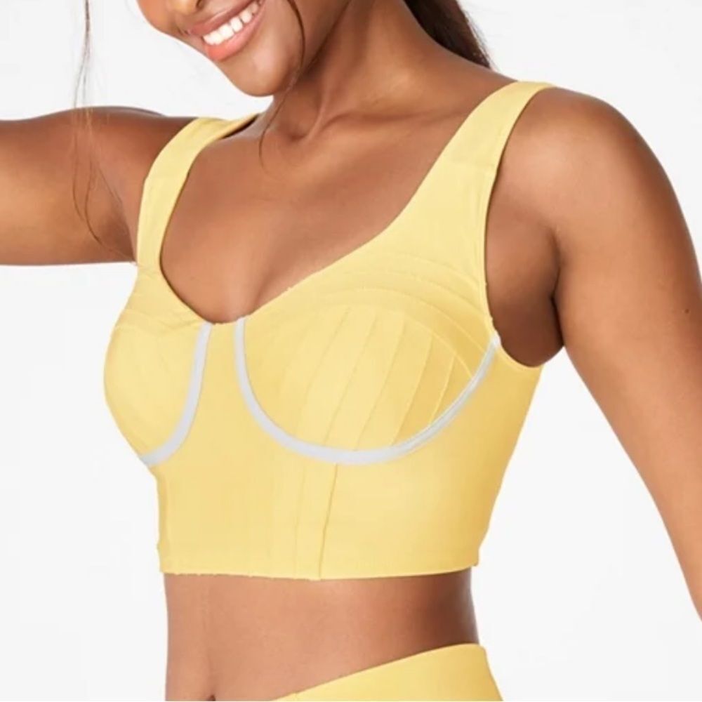 Fabletics x Madelaine Petsch Butter Yellow Bustier Sports Bra Size S